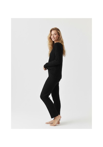 Fit Women Pamuklu Uzun Kollu Düz Model Pijama Takımı 4453 Siyah