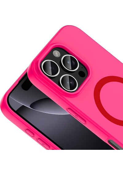 Maks Technology iPhone Uyumlu 16 Pro Max Kılıf M-safe Şarj Özellikli Mkst Aris Silikon Kapak - Koyu Pembe