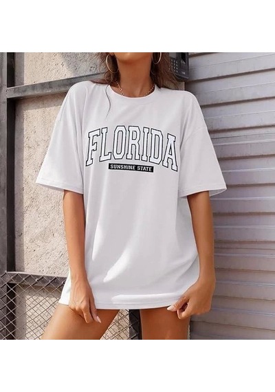 Yake Store Bisiklet Yaka Baskılı T-shirt - Beyaz - Beyaz