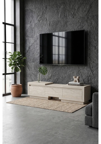 Vista Ayarlanabilir Tv Ünitesi 160-270 Cm - Uzayabilen Tv Sehpası Traverten Krem