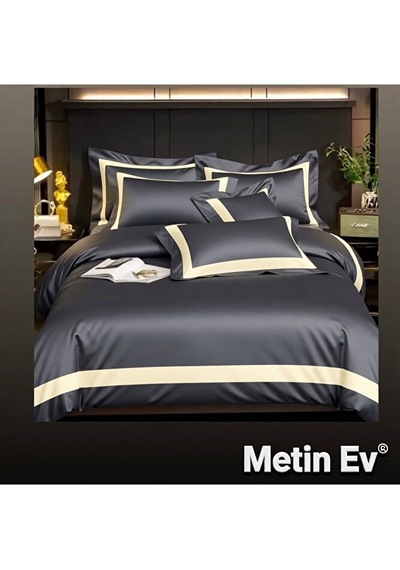 %100 Pamuk Saten 6 Parça Tek Kişilik Premium Nevresim Takımı Gri