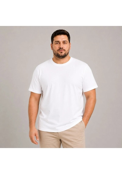 Barlashive Erkek Battal Big Size Basic Tişört Bisiklet Yaka Rahat Kalıp T-shirt - Beyaz Çok Renkli