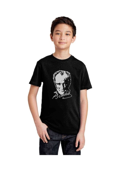 Tshirthane Ulu Önder Gazi Mustafa Kemal Atatürk Silüet Baskılı Çocuk Siyah
