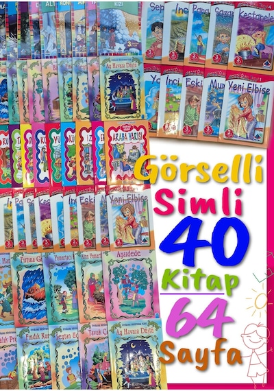 2. 3. 4. Sınıflar İçin Görselli -simli Çocuk Hikaye Öykü Kitapları 40 Kitap - Her Kitap 64 Sayfa