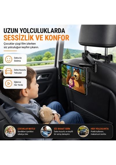 Polham Universal Araç Arka Koltuk Telefon Ve Tablet Tutucu 360 Dönebilen Telefon Standı Katlanabilir Siyah