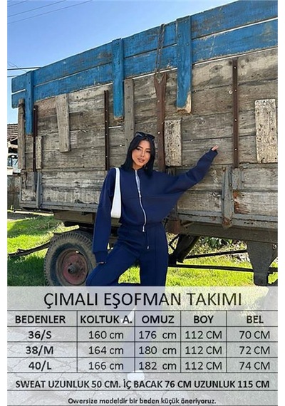 Neşeli Butik Kadın Lacivert Fermuarlı Kışlık Salaş Eşofman Takımı Nbg026