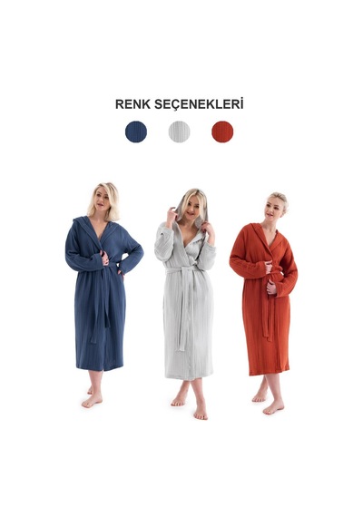 Unisex Kapşonlu 4 Kat Müslin Bornoz - Kiremit