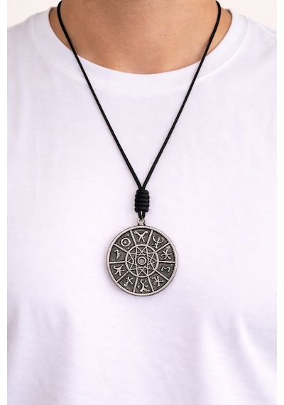 Kore İp Askılı Ve Krom Çelik Kaplamalı Unisex Tribal Kolye Gümüş9