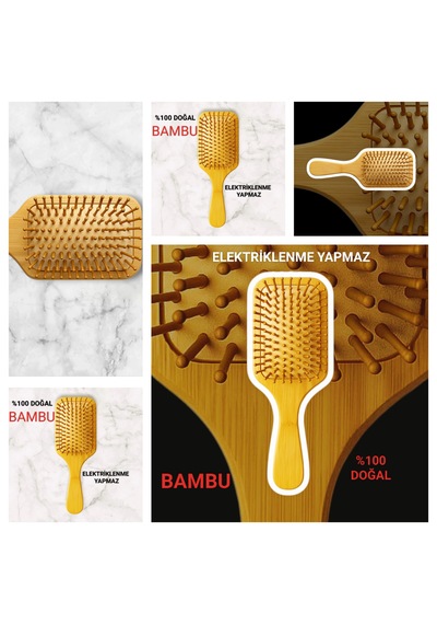 5 Adet Büyük Boy Bambu Tarak Bambu Uç Ve Bambu Gövde Elektriklenme Yapmaz 001