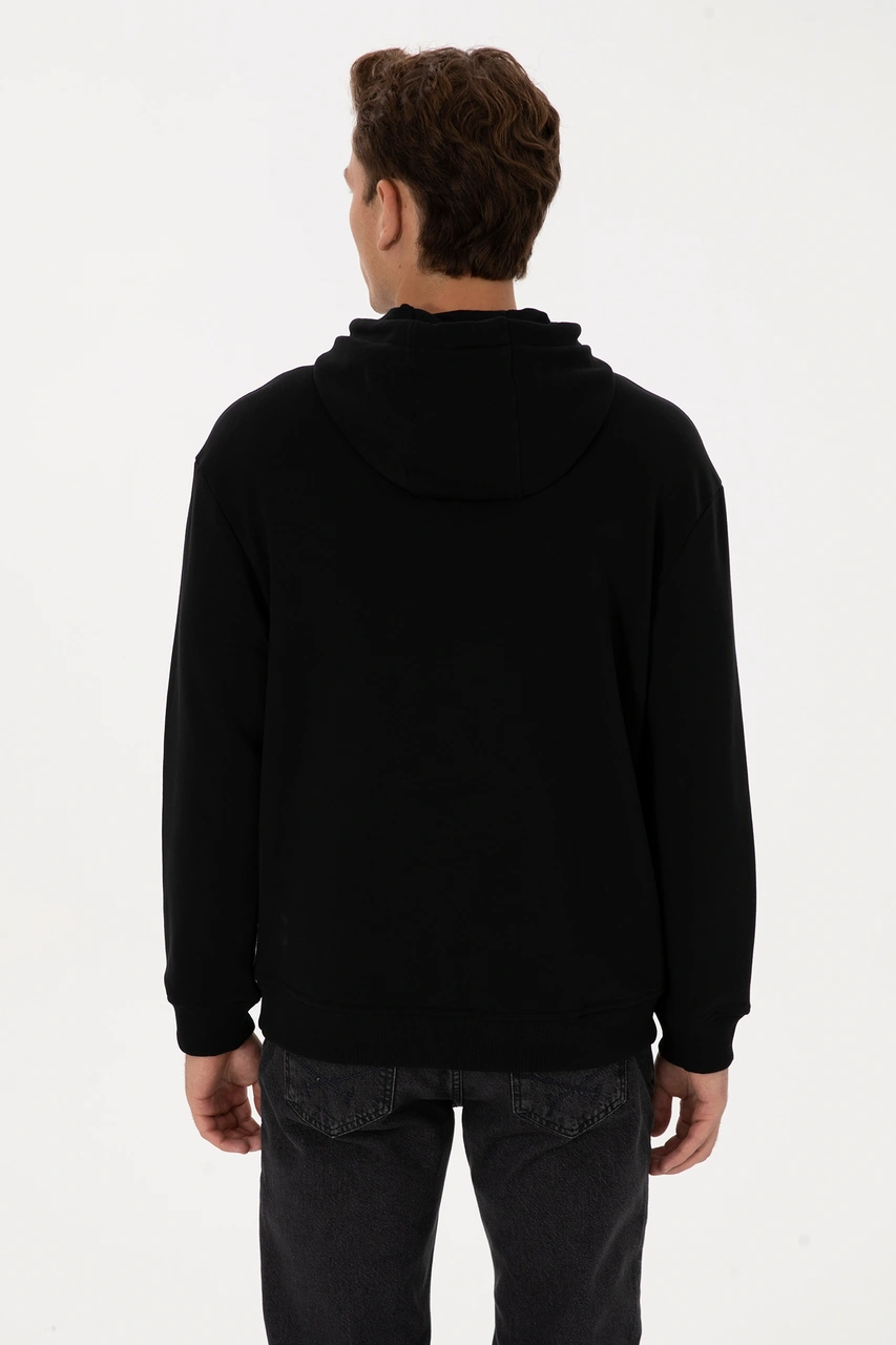 U.S. Polo Assn. Erkek Comfort Fit Kapüşonlu Siyah Basic Sweatshirt 50313746-VR046