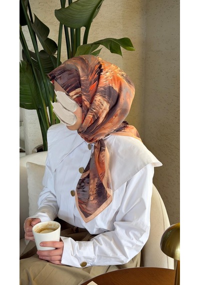 Qalortex Scarf Pamuklu Soft Lara Desen Eşarp-orange