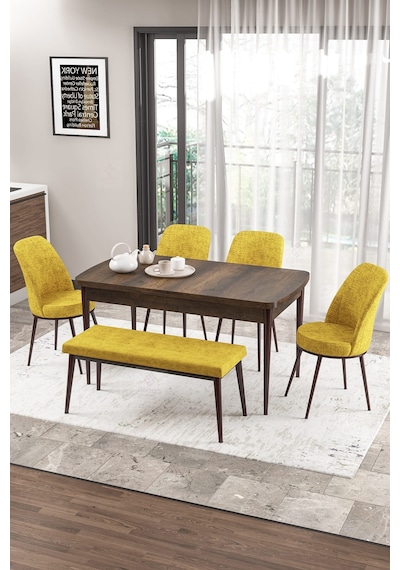 Canisa Concept Zen Serisi 80x132 Mdf Açılabilir Barok Ahşap Desen Masa Takımı 4 Hardal Sandalye Ve 1 Bench Barok Masa Sandalye Ve Bench Hardal Canisa Concept Zen Serisi 80x132 Mdf Açılabilir Barok Ahşap Desen Masa Takımı 4 Hardal Sandalye Ve 1 Bench Barok Masa Sandalye Ve Bench Hardal