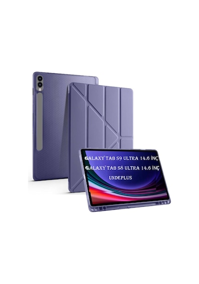 Samsung Galaxy Uyumlu Tab S8 Ultra/s9 Ultra/s10 Ultra Kılıf Kalem Bölmeli Trifolding Case X900 X910 X920 Kılıf