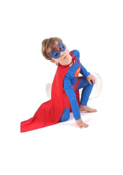 100% Turkish Design Erkek Çocuk Mavi Superman Kostüm Kırmızı -mavi