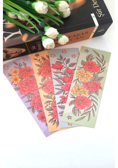 12'li Soft Çiçek Serisi Kitap Ayracı - Kalın Kuşe - 4,5x15cm -