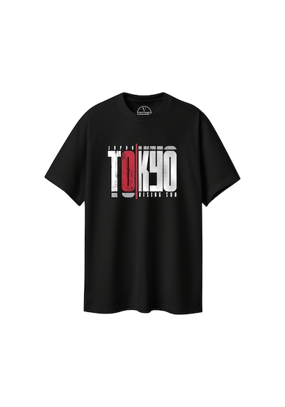 Velvoria Unisex Oversize Siyah Desenli Tokyo T-shırt