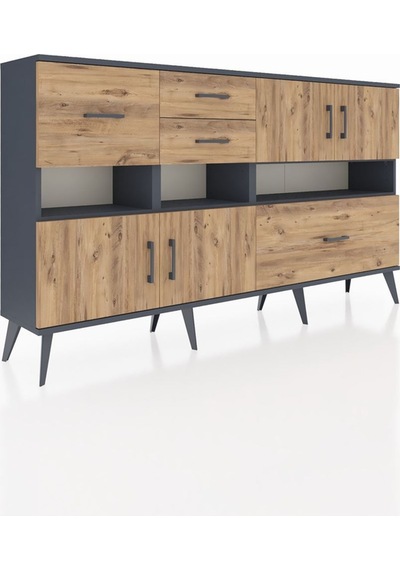 Arges Konsol 5 Raflı 4 Çekmeceli 4 Kapaklı 176x30x99 Antrasit-çam Atlas Çam - Antrasıt Arges Konsol 5 Raflı 4 Çekmeceli 4 Kapaklı 176x30x99 Antrasit-çam Atlas Çam - Antrasıt