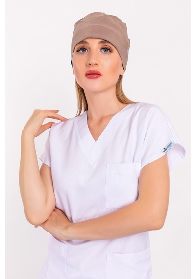 Unisex Düz Vizon Hemşire Doktor Aşçı Hastane Saç Bonesi Kahverengi