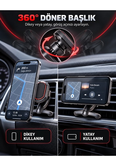 Dexxony A23 Mıknatıslı Klipsli Havalandırma Araç İçi Telefon Tutucu 360 Metal Plakalı Siyah