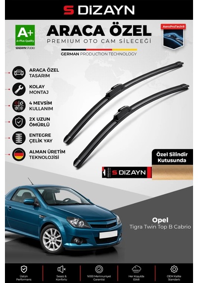 S-dizayn Opel Tigra Twin Top B Cabrio Ön Cam Silecek Seti 2004-2009 Premium Araca Özel 50-45 Cm A+ K