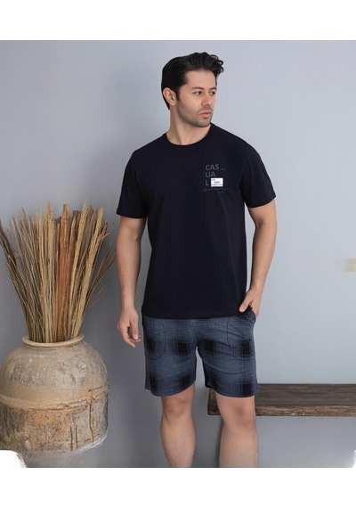 Pijamoni Erkek Bisiklet Yaka Kısa Kol Şortlu Pijama Takımı 6175/6 - 1 Adet Siyah