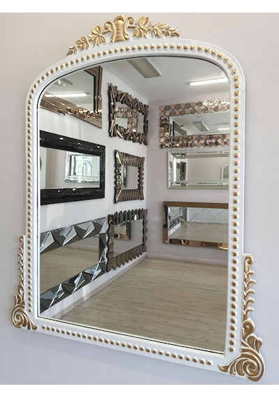 Ayna Denizi Lady White Gold Model Beyaz Altın Renk Dekoratif Ayna Altın - Beyaz