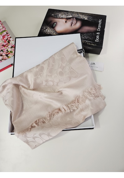 Miorel Scarfs C Desen Çift Taraflı Kaşmir İpek Şal 4 Mevsim Pamuk Şal Pudra