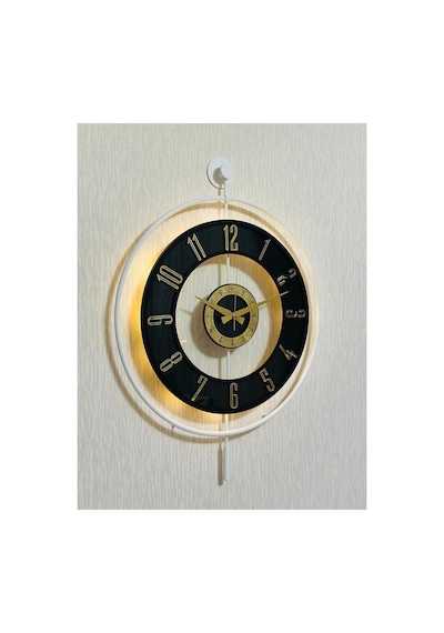 Pey Aksesuar Metal Camlı Duvar Saati 50 X 70 Cm Orta Boy Işıklı Gerçek Cam M51-beyaz-şeffaf-siyah-gold M51-beyaz-şeffaf-siyah-gold