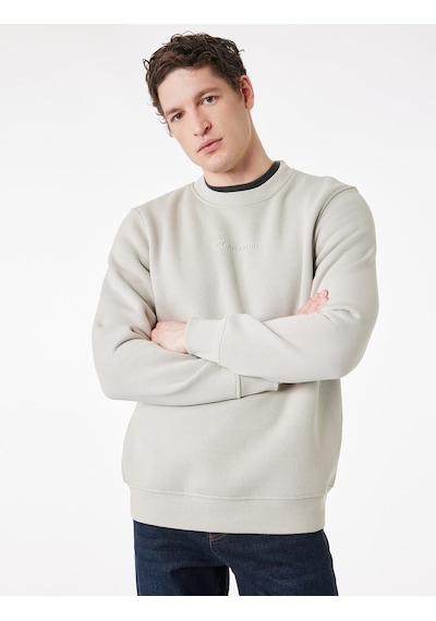 Koton Uzun Kollu Şardonlu Bisiklet Yaka Baskılı Sweatshirt Gri 6wam70309mk