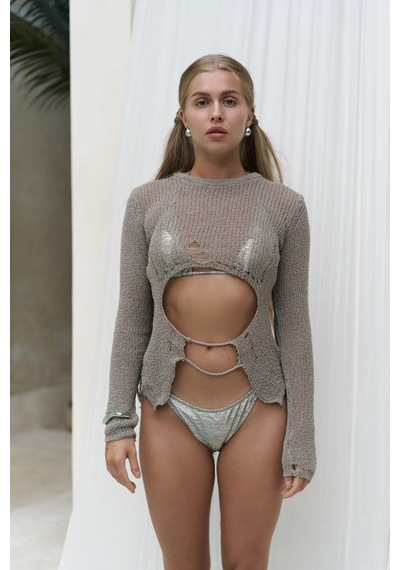 Mai Collection Mai Studios Co. Hanoi İp Detay Vizon Triko Crop Vizon