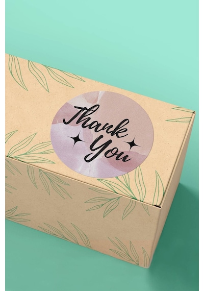 Dokulu Pembe Thank You Kargo Paketleme Sticker 3x3cm St2120 Çok Renkli