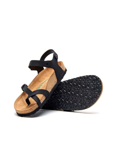 Comfortfusse Gabriella - Kadın Ortopedik Hakiki Deri Sandalet Siyah Nubuk Deri