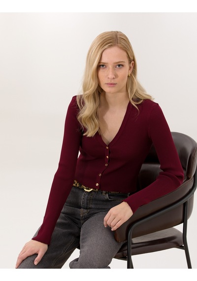 Pierre Cardin Kadın Bordo Triko Kazak 50259941-vr014 Bordo