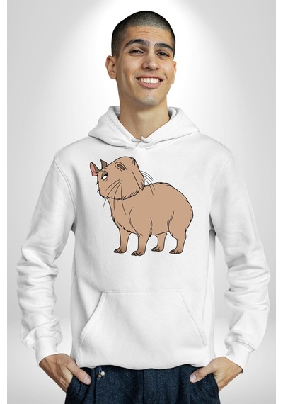 Chispi Kadın Erkek Beyaz Kapüşonlu Sweatshirt Hoodie Beyaz