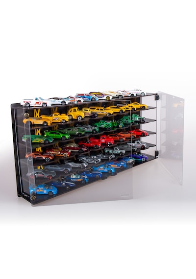 Pleksi Kapak 48 Araçlık 1/64 Hotwheels, Matchbox Uyumlu Hobi Oyuncak Araba Rafı Koleksiyon Model Araba Garajı Siyah