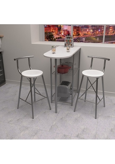 Mutfak Bar Masa Sandalye Takımı 2kişilik Mutfak Masası Beyaz 1317