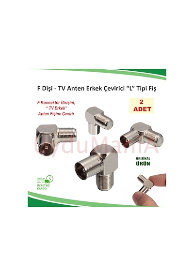 F Dişi - Tv Anten Erkek Çevirici L Tipi Fiş - 2 Adet