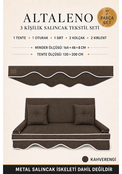 Altaleno 3 Kişilik 164 48 Cm Süngerli Bahçe Balkon Salıncak Minderi Yıkanabilir Kılıflı, Tenteli Keten Kumaş Tekstil Seti 24 Dns 8 Cm Orta Sert Sünger Kahverengi
