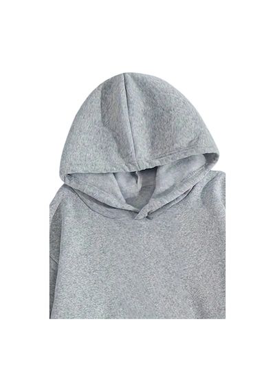 Unisex Gri Kapüşonlu Sweatshirt Modern Kalp Desenli,şardonlu Kalın Kumaş Gri
