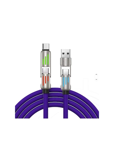 4 İn 1 240w A Kadar Şarj Destekli Şarj Kablosu Usb-c Lightning Usb Çok Çıkışlı Işıklı Hızlı Şarj Data Kablosu