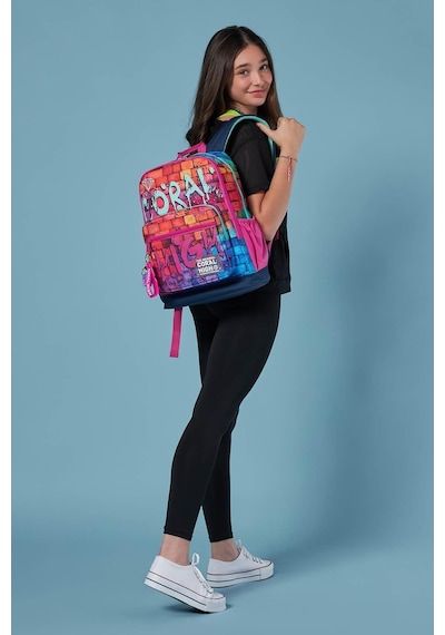 Coral High Dört Bölmeli Pembe Lacivert Grafiti Ortaokul Çantası - Kız Çocuk