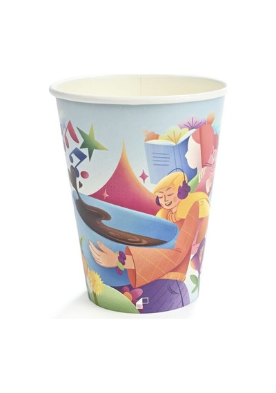 14 Oz Tasarım Renkli Karton Bardak 50 Adet