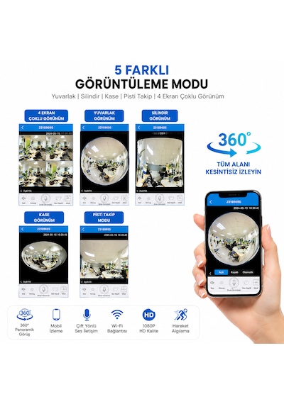 360 Panoramik Ampul Kamera E27 Duy Girişli Led Wifi Ip Kamera V380 Pro Türkçe Uygulama Destekli