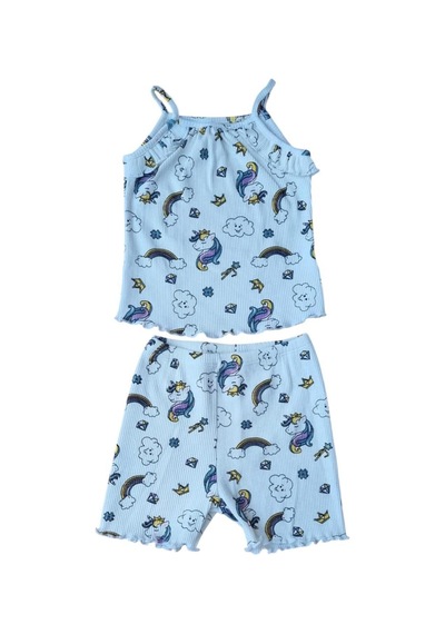Fuar Baby Askılı %100 Pamuk Kaşkorse Şortlu Kız Çocuk Takımı 1-5 Yaş Unicorn Desenli