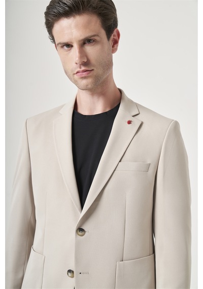 İmza Taş Mono Yaka 6 Drop Slim Fit Beli Lastikli Takım Elbise 1001260194 Taş Rengi