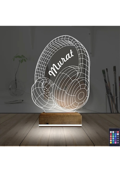 Luvivia Dj Müzik Kulaklık Kişiye Özel 3d Lamba - Masa Gece Lambası Şeffaf
