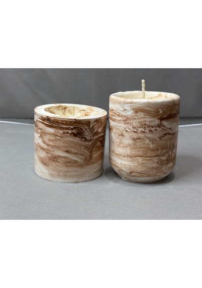 Beton Kase Tarçın Kokulu Soya Wax Mum Seti 2 Li Acı Kahverengi