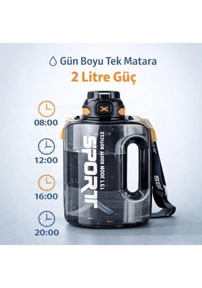 2lt Su Matarası Su Şişesi Pipetli Sızdırmaz Bpa Içermez Emniyet Kilitli Suluk Sporcu Motivasyon Su Matarası