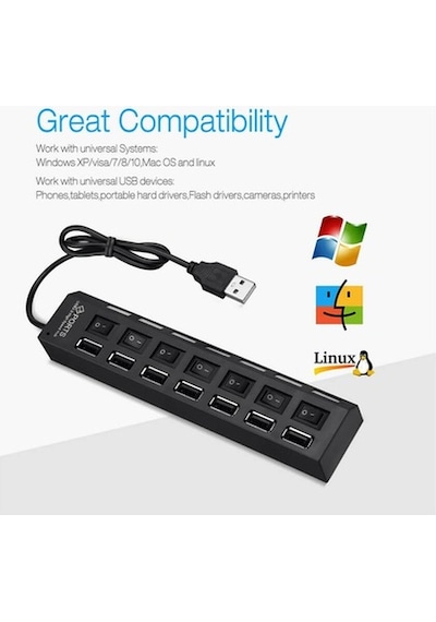 7 Port Usb Hub - On/Off Switch Işıklı - Usb Çoklayıcı - Chipli (519136778)