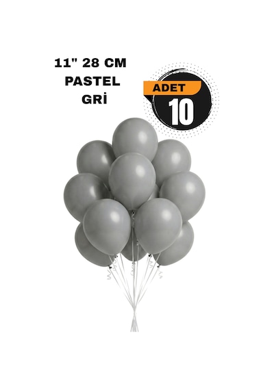 Pastel Balon 11 İnc 28 Cm Doğum Günü Parti Malzemeleri 10 Adet Gri